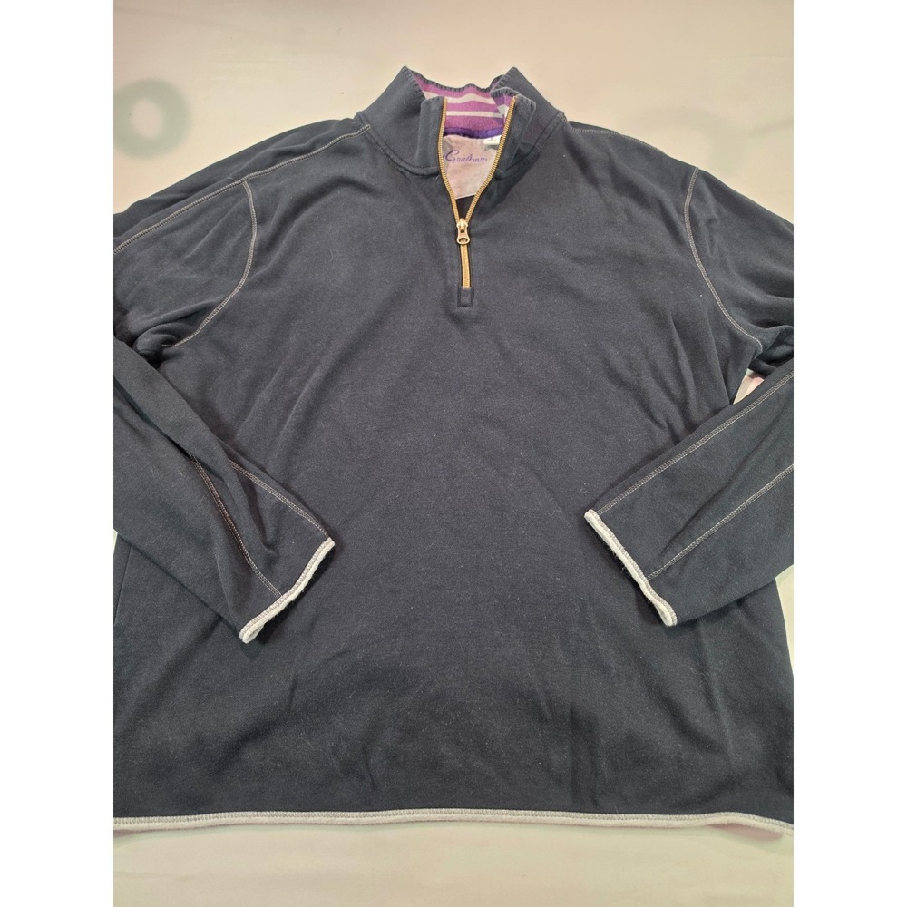 Robert Graham Mens Dark Gray Quarter Zip Pullover Classic Fit Large Stripe